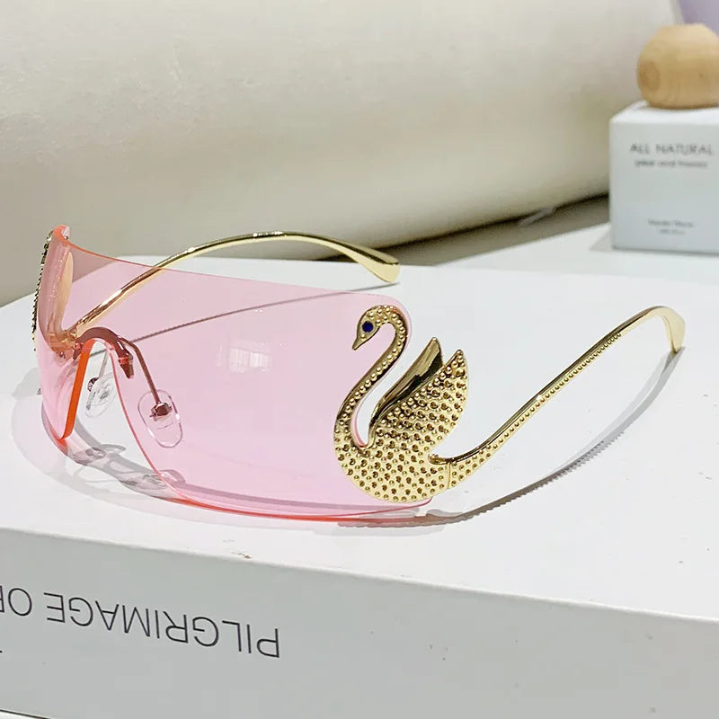 New Fashion Women Oversized Rimless Sunglasses Luxury Brand Large Frame Sun Glasses