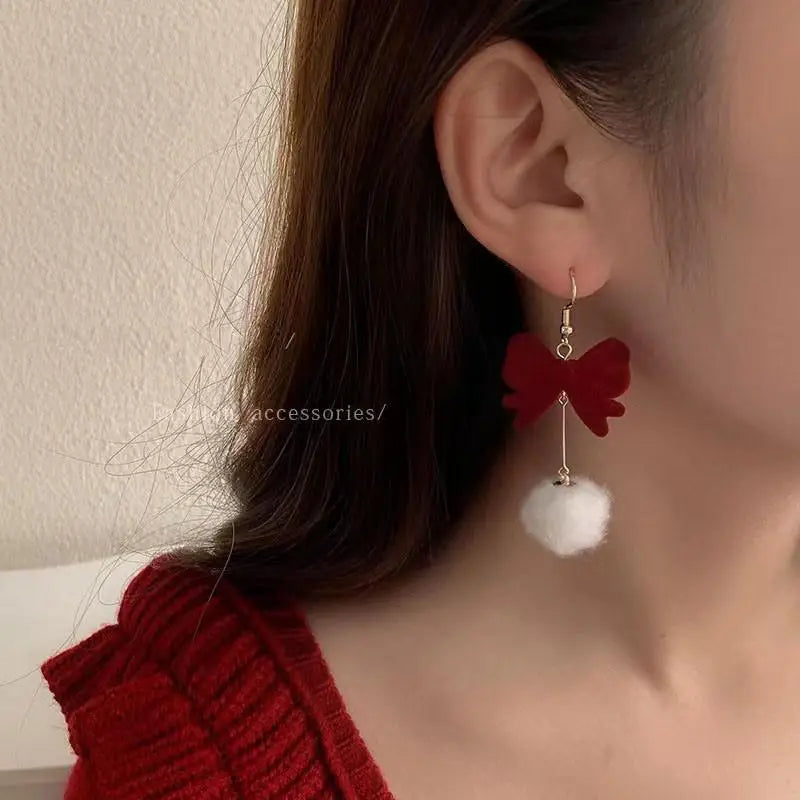 Vintage Wine Red Flocking Flower Drop Earrings For Women Jewelry 2025 Trending Long Bowknot Crystal Pearl Bridal Dress Earrings