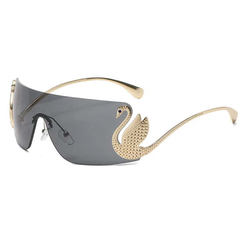 New Fashion Women Oversized Rimless Sunglasses Luxury Brand Large Frame Sun Glasses