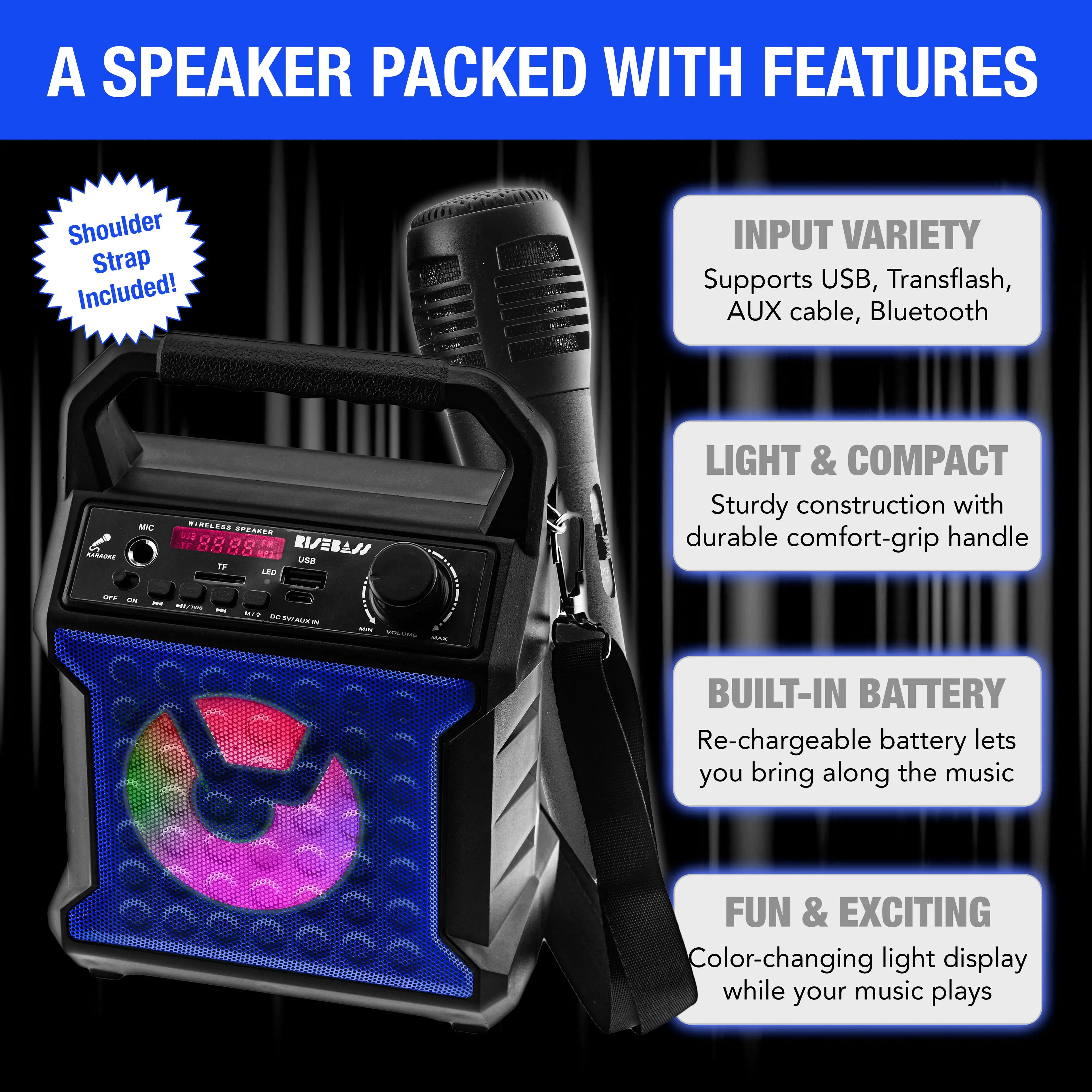 Risebass Portable Karaoke Machine with Microphone  System with Party