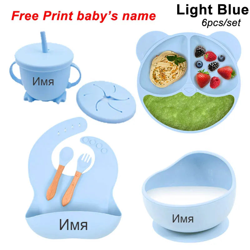 Baby Feeding Plate Sets Suction Bowl Silicone Plate For Kids 6Pcs