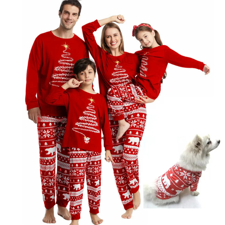 Christmas Family Pajamas Polar Bear Father Mother & Children Set Dog