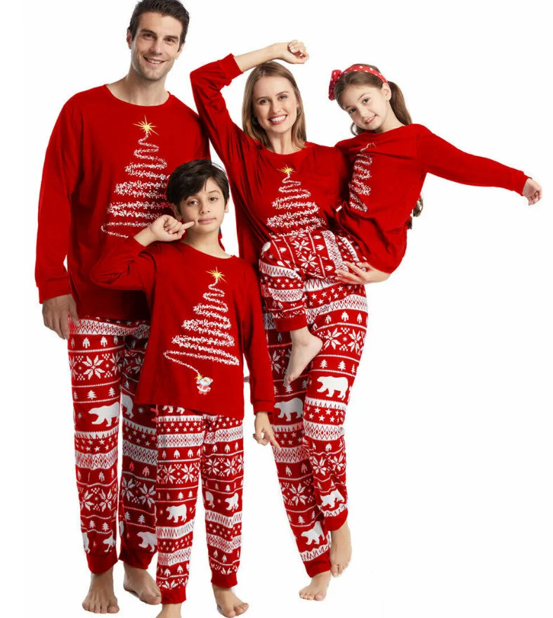 Christmas Family Pajamas Polar Bear Father Mother & Children Set Dog