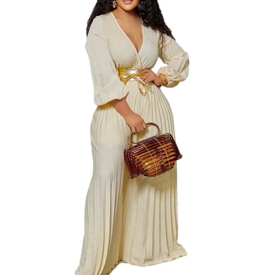 Summer Fashion African Women Long Sleeve V-neck Polyester Jumpsuit S-3XL