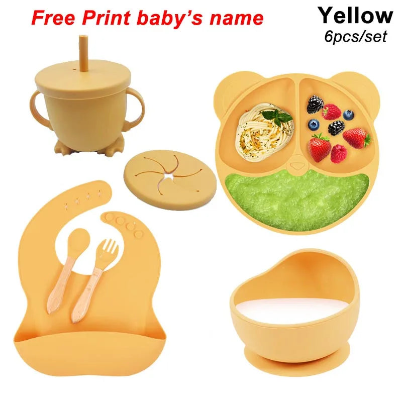 Baby Feeding Plate Sets Suction Bowl Silicone Plate For Kids 6Pcs