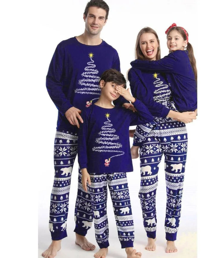 Christmas Family Pajamas Polar Bear Father Mother & Children Set Dog