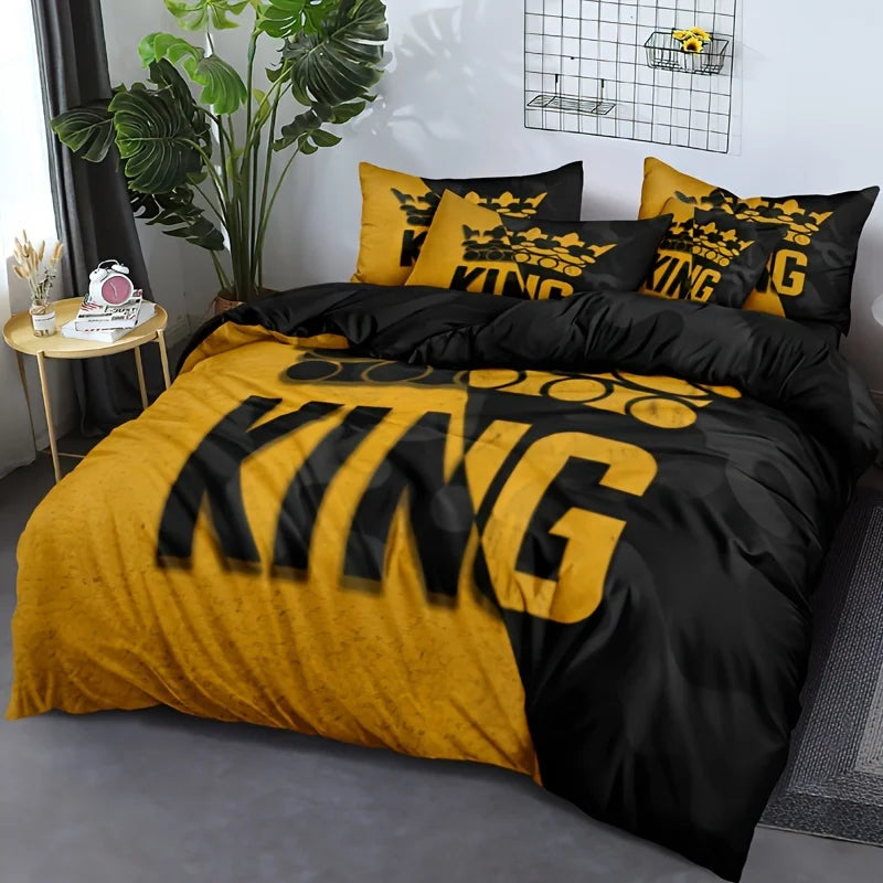 Yellow And Black King Pattern Duvet Cover Set Soft And Comfortable Bedding