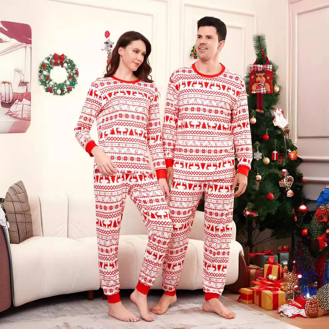 Family Christmas clothing  Elk cartoon round neck 2 pyjamas
