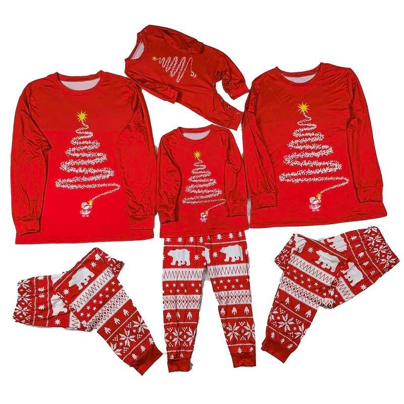 Christmas Family Pajamas Polar Bear Father Mother & Children Set Dog