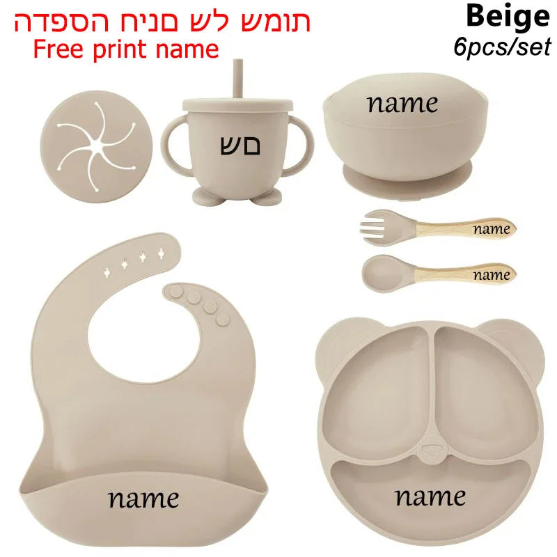 Baby Feeding Plate Sets Suction Bowl Silicone Plate For Kids 6Pcs