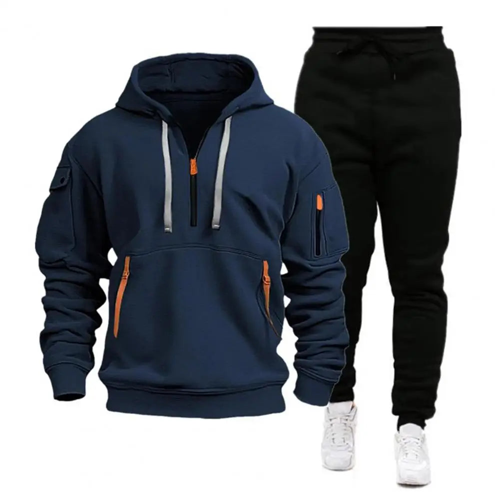 Sporty Men Activewear Set Men's Hooded Sweatshirt Sweatpants Se